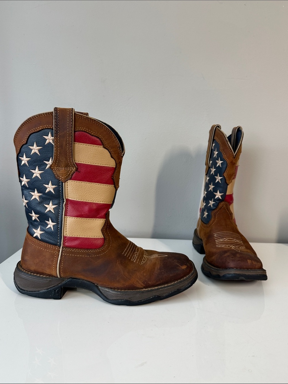 Durango Lady Rebel Brown Leather Western Boots with American Face Shaft Size 7.5